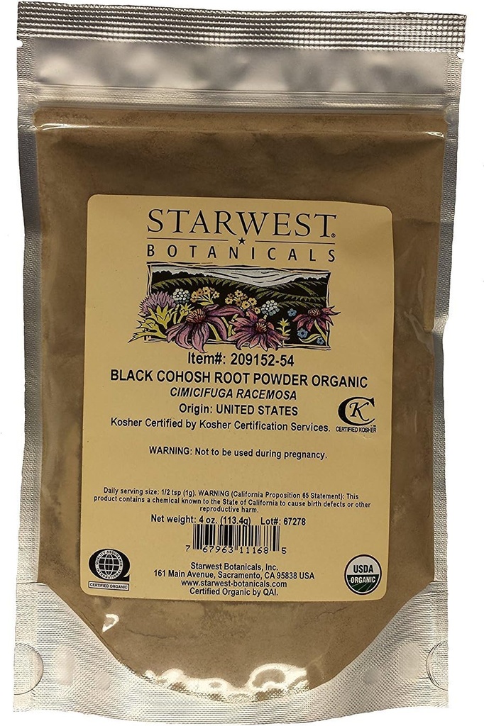 Starwest Botanicalsオーガニックブラックコホッシュルートパウダー(4オンス)