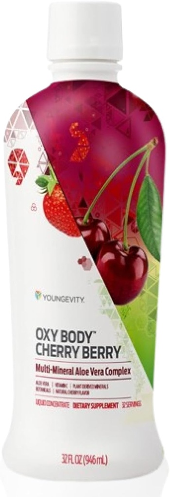 Youngevity Oxybodyチェリーベリービタミンミネラル&植物、32 Fl Oz - 天然チェリー風味のアロエベラドリンク - 免疫ジュース、ミネラル、植物(4パック)
