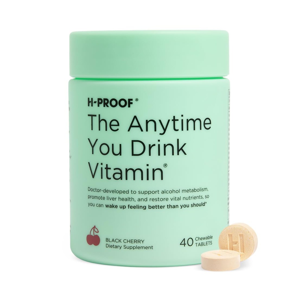 H-PROOF あなたはビタミンを飲むとき、いつでも, 肝臓の健康 & 電解液と免疫サポート, ミルクアザミ, ビタミンB & C - 40 咀嚼可能なタブレット (20 人前), ビーガン, ブラックチェリー