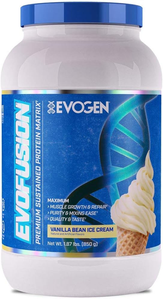 Evogenエボフュージョン - ステンドプロテインパウダー | 筋肉の増殖と修復をサポート | ウィープロテイン、ミセラーカゼイン、MCTオイル | バニラビーンズアイスクリーム | 25 サービング