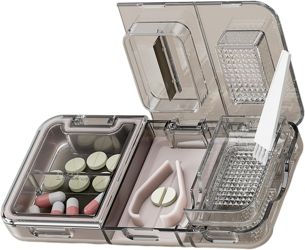 小さい大きい丸薬のためのCFMOUR 3-in-1の丸薬のカッターのディバイダー、粉のブラシの粉砕のタブレットが付いている粉砕機の粉砕機、貯蔵の丸薬のための丸薬のキャリア、高齢者のための製造所、Kids&Pets、黒