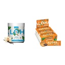 ALOHA有機植物ベースのプロテインパウダーバニラ19.6oz、プロテインバーピーナッツバターチョコレートチップ12束の1.98ozパック