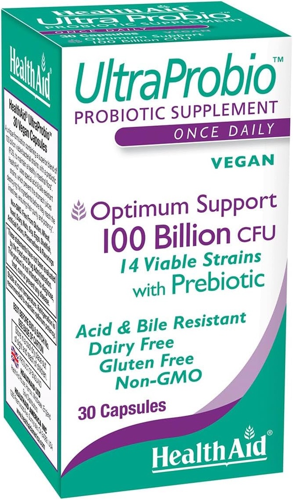 HealthAid UltraProbio、毎日のカプセル、最適サポート、プレバイオティクス、酸及びBile抵抗力がある、非GMOの100億