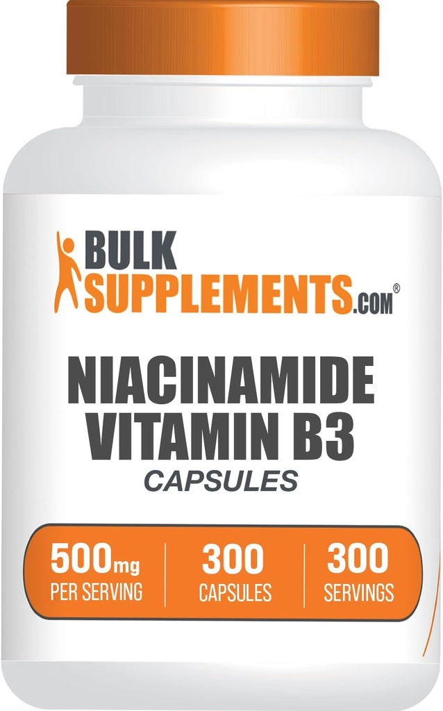 BulkSupplements.com Niacinamideカプセル - Niacinamideサプリメント、ビタミンB3サプリメント、ナイアシンアミド500mg - グルテンフリー、1カプセル/サービング、300カプセル(1パック)