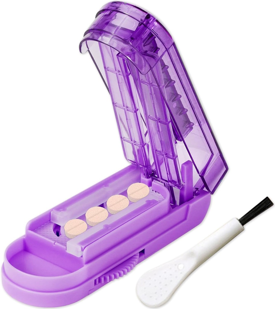 JohnBeeの丸薬のカッターのディバイダーは小さいおよび小さな丸薬のために。 調節可能な丸薬のディバイダーは正確に一度に複数の丸薬を切ます。安全監視が付いている鋭い刃。 ノンスリップシリコンエッジ(ダークパープル)