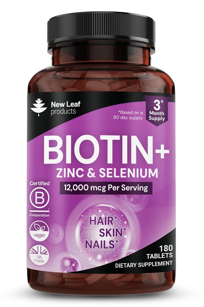 ビオチンの毛の成長のビタミンCoconutオイルとの12000mcgの高力-健康な毛皮及び釘を促進して下さい-- Women&の人のヴィーガン、グルテンフリーの補足のためのBiotinのビタミン-新しい葉によってイギリスで作られる