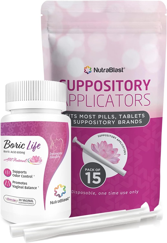 NutraBlastのホウ素酸の腟のSuppositories 600mgはApplicator、30のSuppositories及び15のアプリケーターと束ねます - Feminineの心配-米国製