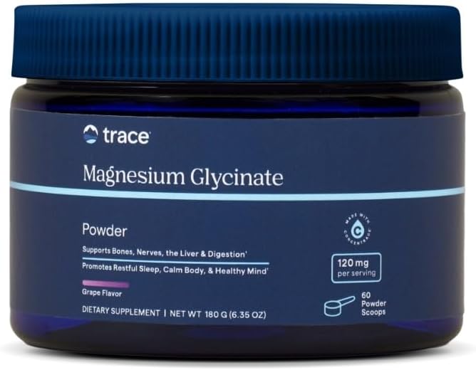 Trace Minerals Magnesium Glycinate Powder - Daily Magnesium Powder for Sleep Support - Calming Bedtime Drink - Natural & Gentle - Grape - 180g (60 Servings)