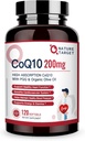 NATURE TARGET CoQ10-200mg-Softgels + PQQQQ 有機Olive-Oil - 高吸収-Coenzyme-Q10 - 抗酸化-for-Heart-Healthと免疫サポート、エネルギー生産、120 サービング