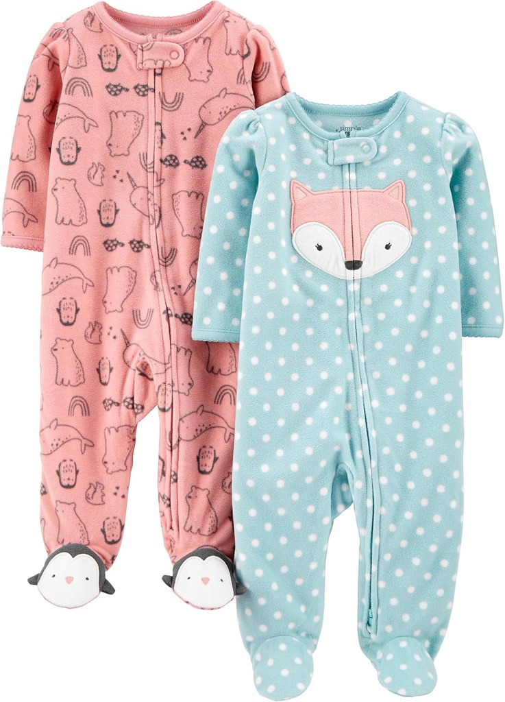 Carter's Baby Girls' CottonとFleece Footed Sleep and Playの簡単なジョイ、2のパック