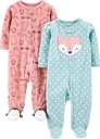 Carter's Baby Girls' CottonとFleece Footed Sleep and Playの簡単なジョイ、2のパック