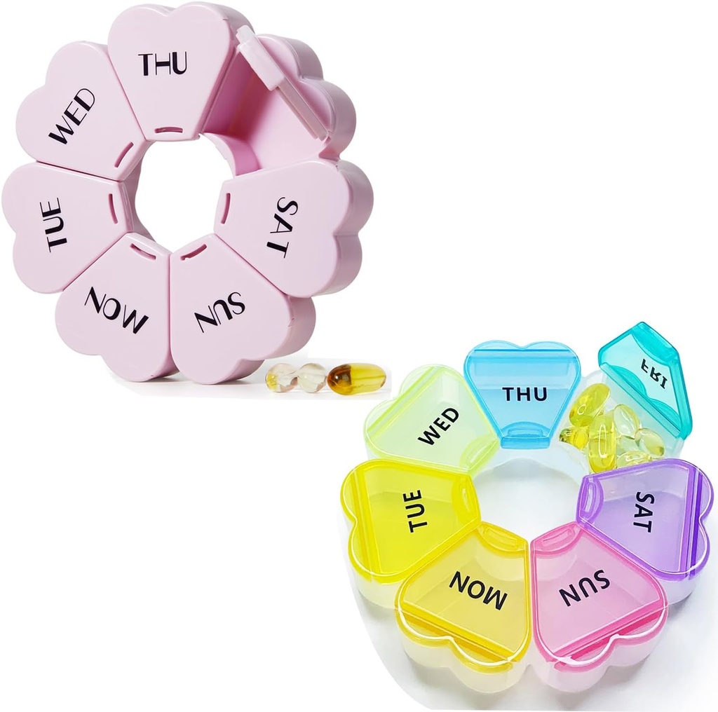 MOLN HYMY のかわいい週刊の丸薬箱 7 日、中心によって形づけられる丸薬の箱のオルガナイザー 1 日、紫色のピンクの丸薬の容器 1 日、ビタミン/魚油/徴候/補足のための大きい薬ディスペンサー