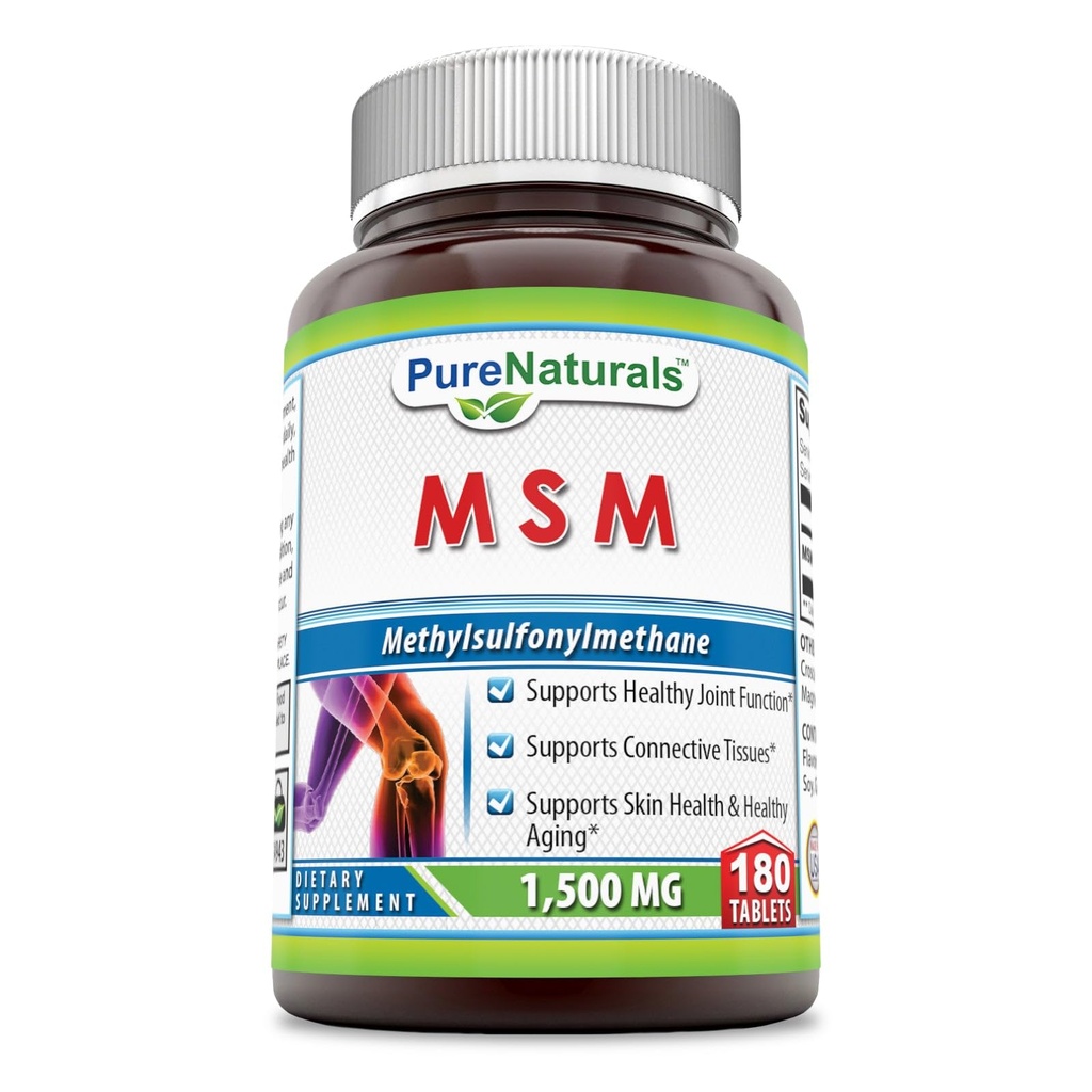 純ナチュラル MSM(メチルスルホニルメタン) サプリメント | 1500 Mg / サービング | 180錠 | 非GMO | グルテンフリー | アメリカ製
