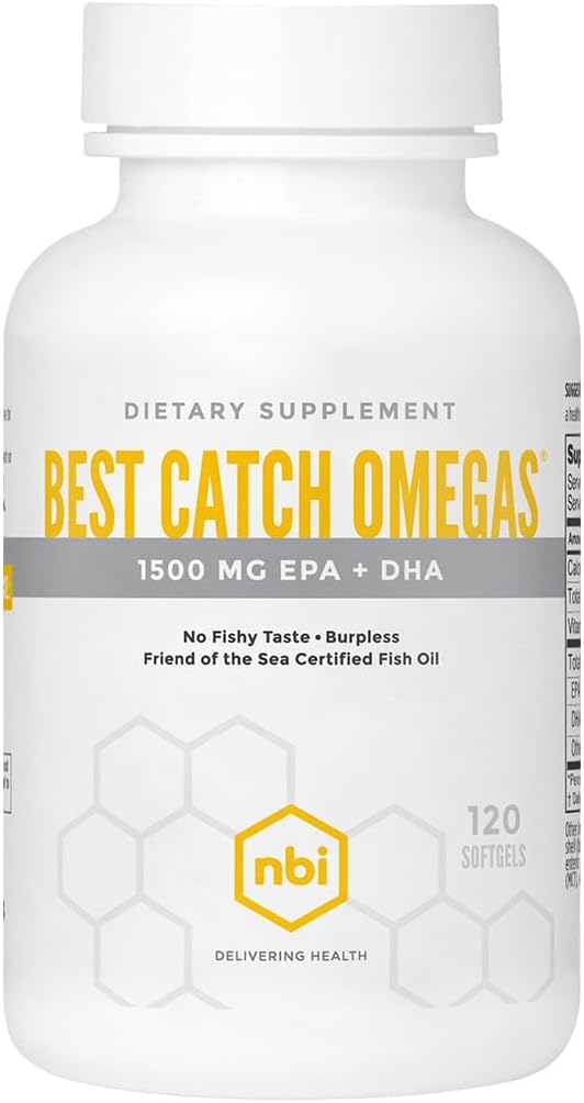 NBIベストキャッチオメガ3|EPA + DHA for Heart|ベスト吸収 | 持続可能供給 | 燃油式 | 天然レモンセント | 120 Softgel Capsule