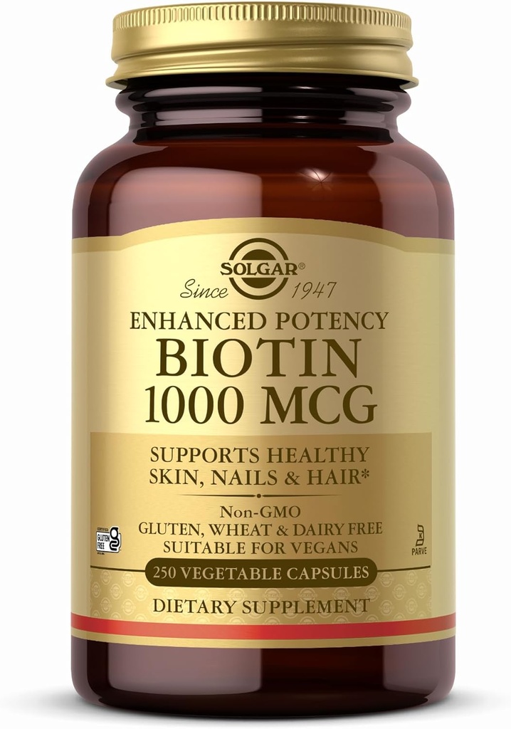 Solgar Biotin 1000 mcg - 250 野菜カプセル - ヘルシーな肌、爪と髪をサポート - Non-GMO、ビーガン、グルテンフリー、乳製品フリー、コーシャ - 250 サービング