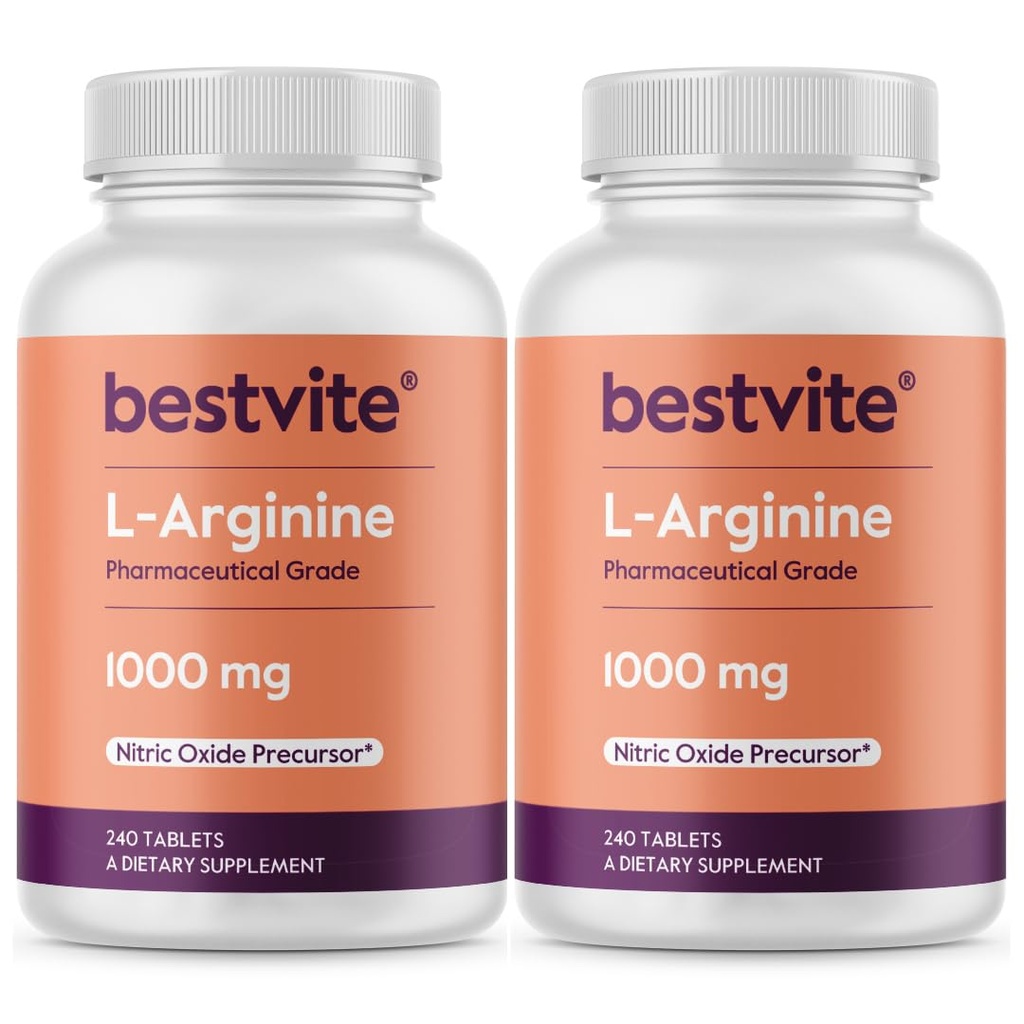 BESTVITE L-アルギニン1000mg/錠(480錠)(240 x 2) - 医薬品グレード - 20% Arginine HClと比較して、より純粋なアルギニン - ニトリオキサイドプレカール*