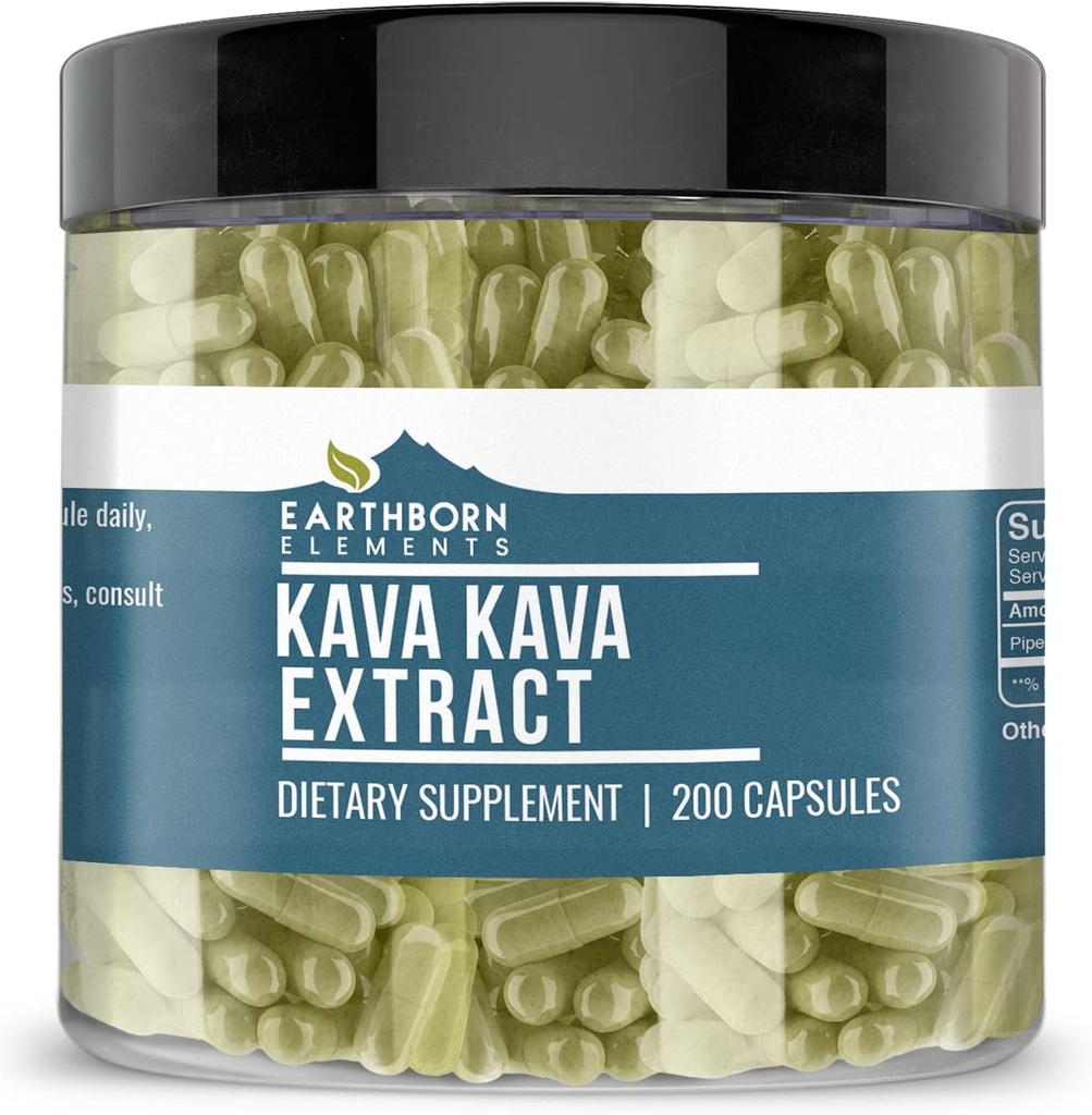 Earthborn Elements Kava Kava Extract, 200 Capsules, Pure & Undiluted, No Additives