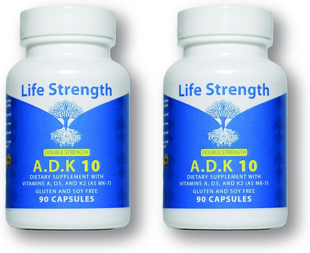 ADK 10サプリメント(180カウント) - ビタミンA1、D3、K2(MK7)を骨の健康 - 免疫システムサポート - グルテンフリー、大豆無料、非GMO - 90カプセル