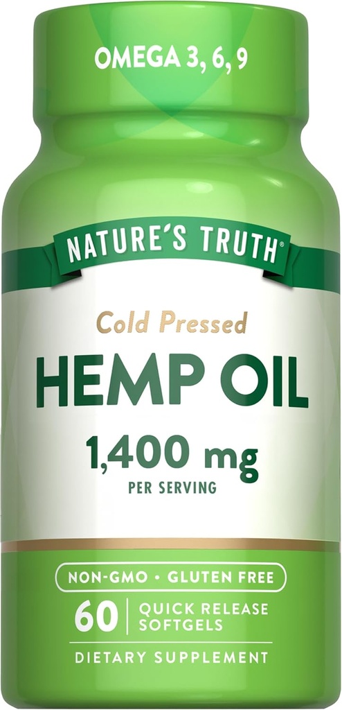 Nature's Truth Hemp Oil Softgels | 1400mg | 60カウント | オメガ3 6 9 | コールドプレス | 非GMO&グルテンフリーサプリメント
