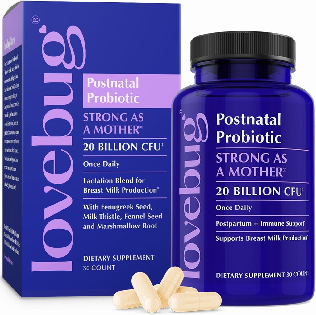 Lovebug Postnatal Probiotics - Breastfeedingのための20億のCFUsの多緊張 - Fenugreek、ミルクのThistle及びFennel、サポート Breastのミルク及び腸の健康、postpartumの本質、30のカプセル