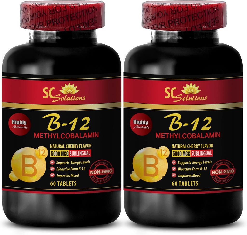 b12ビタミン5000 mcg - METHYLCOBALAMINビタミンB-12 5000 - スポーツ栄養持久力、エネルギーブースター、50以上の男性のためのエネルギーサプリメント、ビタミンb 12、皮膚サポートサプリメント - 2ボトル120 Tabl