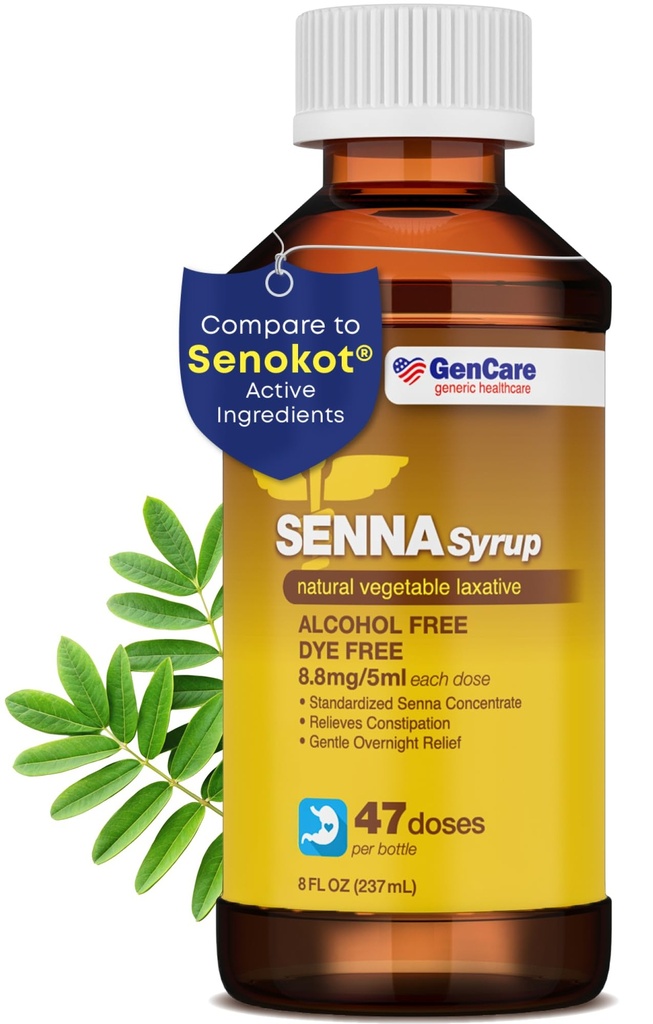 GenCare - センナシロップ液体乳剤(8 Fl Oz Bottle) 全天然野菜のセノシド 有効成分 | 大人と子供のための便秘の救済を容易に 12 歳以上 | 最もよい値サイズ