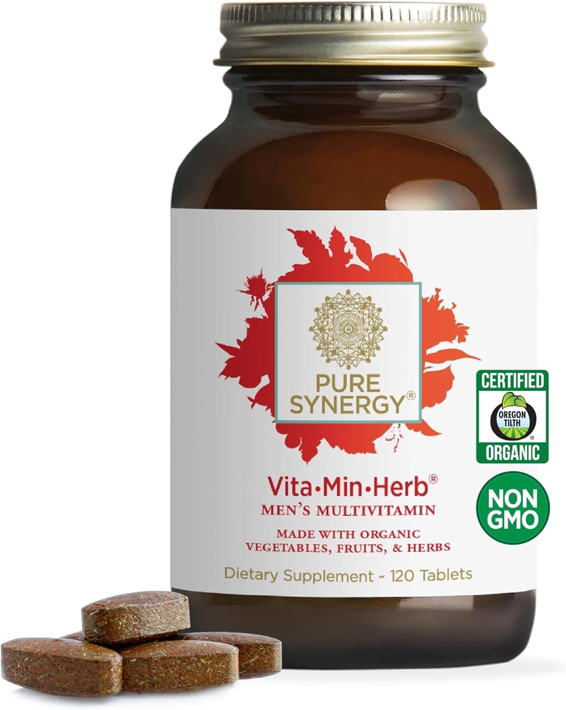 PURE SYNERGY Vita・Min・Herb for Men | 男性の総合マルチビタミンサプリメント | オーガニック食品非GMO成分で作られた | 毎日のエネルギーと免疫サポート (120錠)
