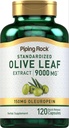 パイピングロックオリーブリーフエキスカプセル | 9000mg | 120Pills | 150mg Oleuropein | 標準化ハーブサプリメント | 非GMO、グルテンフリー