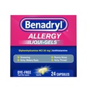 Benadryl Liqui-Gelsのアレルギーの薬、Diphenhydramineの25のmgの染料なしの液体のゲルのカプセルHClのアレルギーの救助のためのAntihistamine及びランニーの鼻及びSneezingのような風邪の症状、24のct