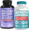 27-in-1 毛皮および釘のビタミン(6810mg) w/Biotin および Probiotics のコラーゲンの毛の成長のビタミン、90 ct -毎日の免疫の防衛のための Bromelain が付いている 28-in-1 ケルセチン (120ct)