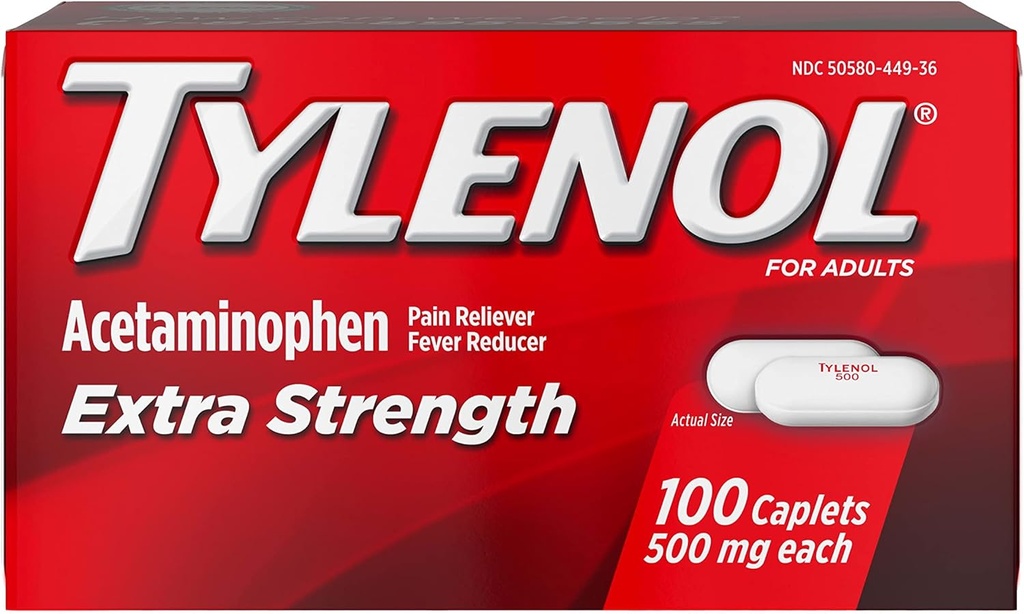 TYLENOLの余分強さの痛みのReliever及びファーバーの減力剤500のmgのカプレット2の100のeaのパック