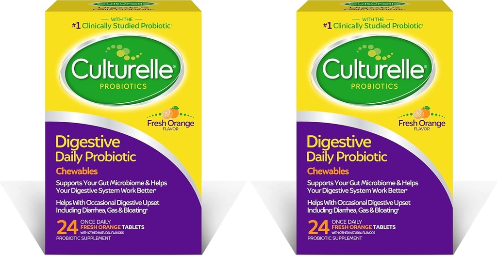 Culturelle Digestive Health Daily Probiotic Chewables, Probiotic for Men and Women, Most Clinically Studied Probiotic Strain, 10 Billion CFUs, Supports Occasional Diarrhea, Gas & Bloating, 24 Count