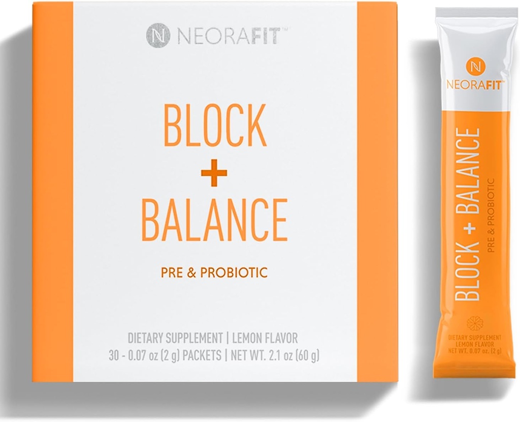 NeoraFit - Block+Balance Pre and Probiotic Powder - 毎日の使用、クレーブサポート、ビタミンC&Bブレンド、便利なスティックパック - 30カウント