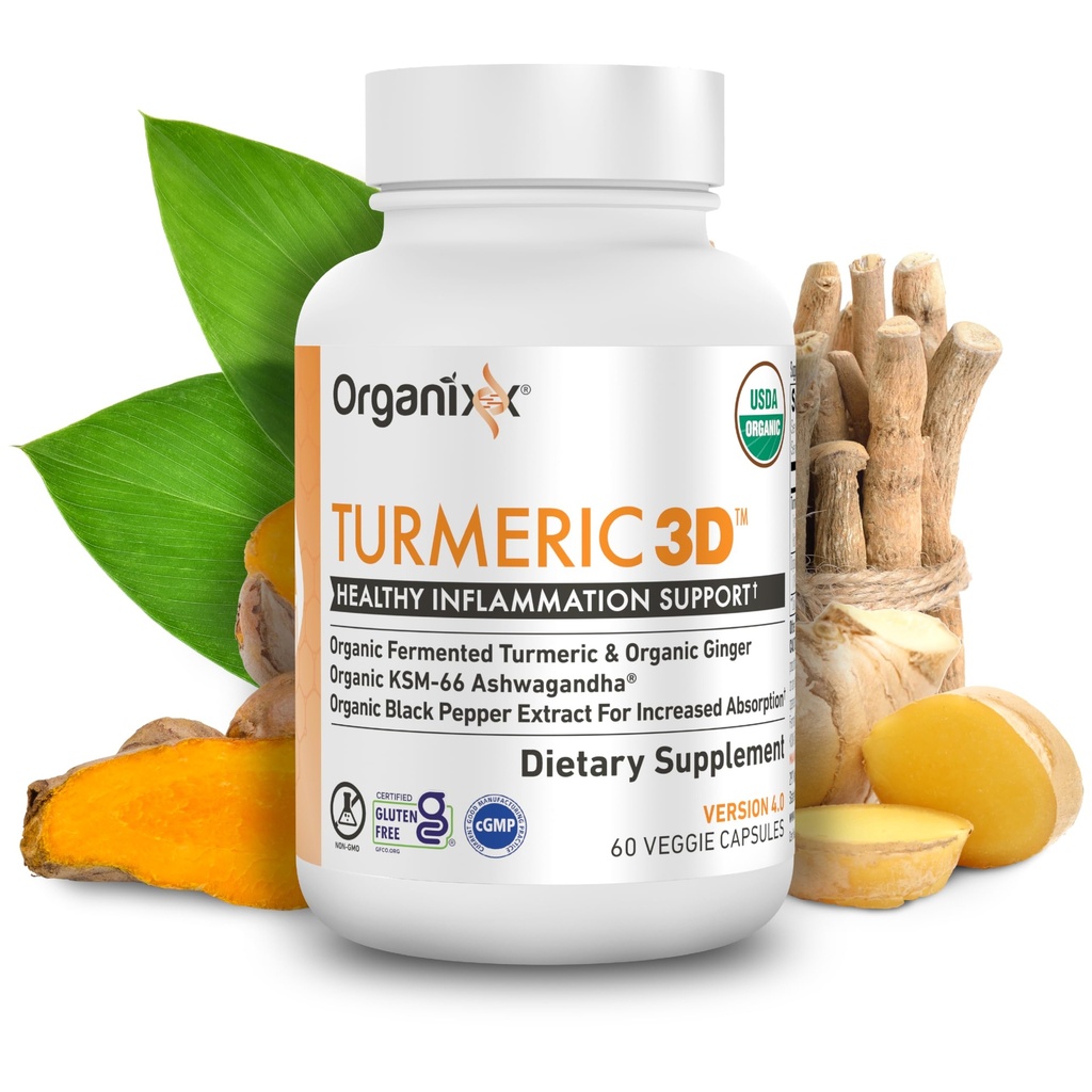 Organixx USDAのAshwagandha、Turmeric及びジンジャーが付いている有機性ターメリックのクルクミンの補足–免疫及び接合箇所サポート、最高の生物学的利用性のために発酵される、60のベジタリアン カプセル