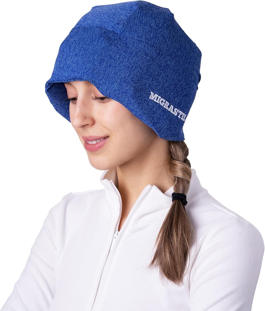 Migrastil MigraFreeze のデラックスの頭痛及び片頭痛の帽子。 柔らかく、人の及び女性のための適用範囲が広い冷却のゲルの帽子。 フォームフィッティングアイスパックとジッパー付き収納袋付きヘッドラップ。快適で無塗装設計。