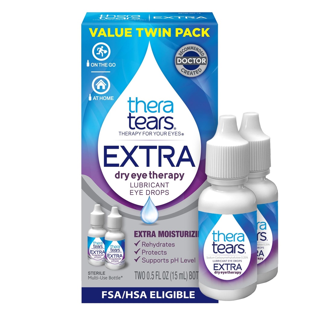 TheraTears Extra ドライアイドロップ、ツインパック、2ボトルx 0.5 fl oz(パッケージ1)