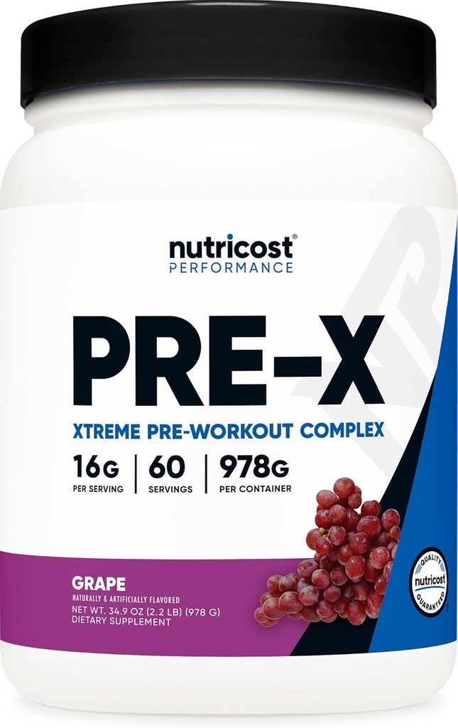 Nutricost Pre-X Xtremeプレワークアウトコンプレックスパウダー、グレープ、60サービング、ベジタリアン、非GMO、グルテンフリー
