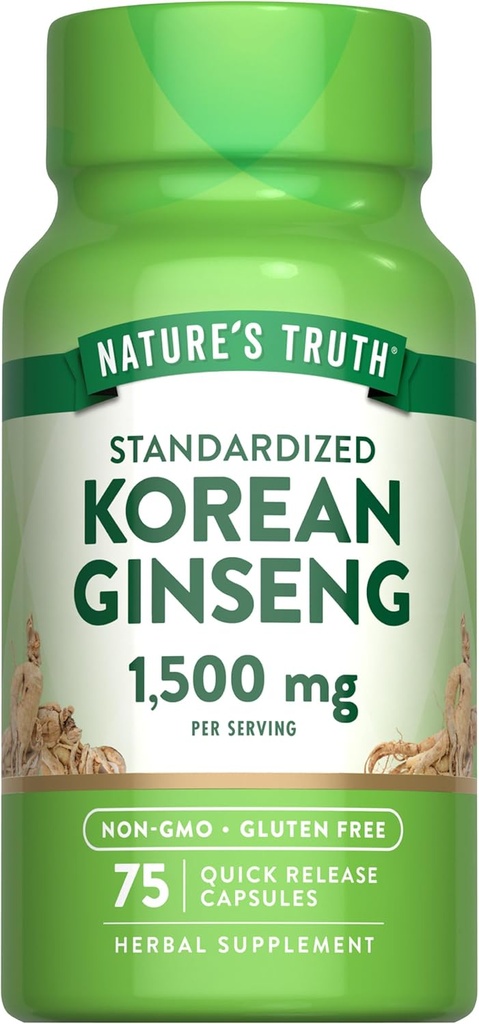 Nature's Truth Korea Ginsengカプセル | 75カウント | 標準化エキス | 非GMO&グルテンフリーサプリメント
