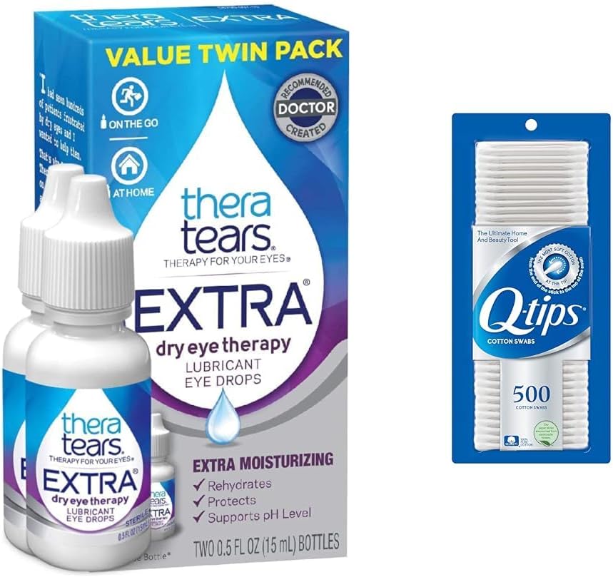 TheraTearsの余分乾燥した目はQ-Tips 100%の綿の綿の綿の500の計算と0.5のflのoz 2の計算を落とします