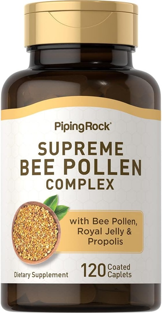 Piping Rock Bee Pollen with Royal Jelly and Propolis | 120 Caplets | Complex Supplement for Women and Men | Non-GMO, Gluten Free