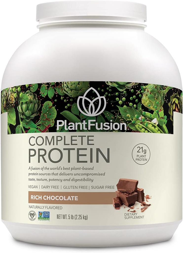 PlantFusion完全ビーガンプロテインパウダー - BCAAs、消化酵素とエンドウ豆タンパク質 - Keto、グルテンフリー、大豆フリー、非酪農場、砂糖、非GMO - リッチチョコレート5ポンド