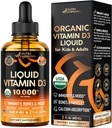 USDA Organic Vitamin D3 10000iu - Vitamin D Drops for Infants, Kids & Adults, Pregnancy & Children Safe - Immune System, Mood, Bone Health & Muscle Support - Natural Orange Taste - 2 fl oz, 60 ml