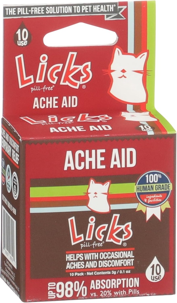Licks Pill-Free Cat Ache Aid - ターメリックとジンジャー猫のサプリメント - 猫の健康用品と痛みの軽減 - ゲルパケット - 10 使用