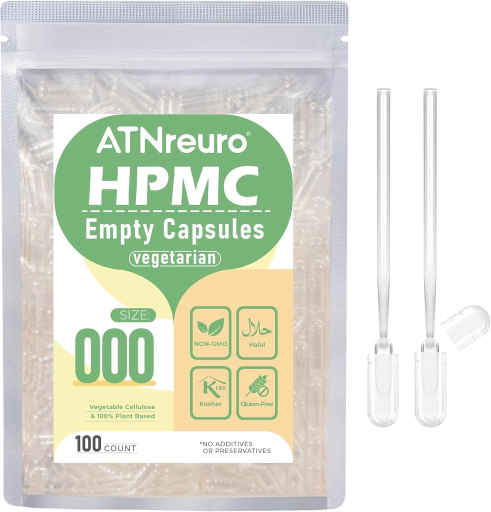 2マイクロスプーン付き000空のビーガンカプセル - 100カウント空のベジタリアンカプセル - パウダーサプリメントのための空のピルカプセル