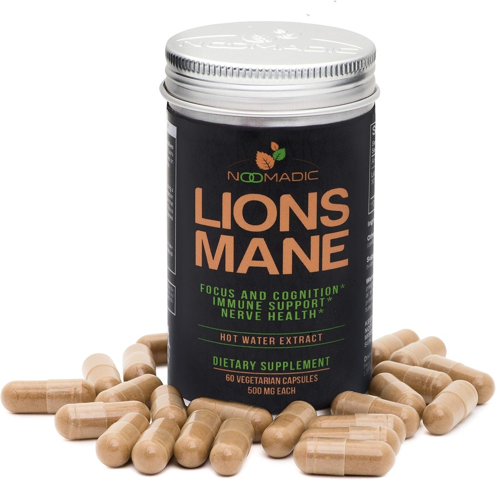 ライオンのマネのきのこ、60のカプセル 各500mg、Nerveの成長因子(NGF)及びNootropic (焦点、記憶、BDNF)、熱湯のエキス、木は、ボディ、30%のベータDグルカンを育てます
