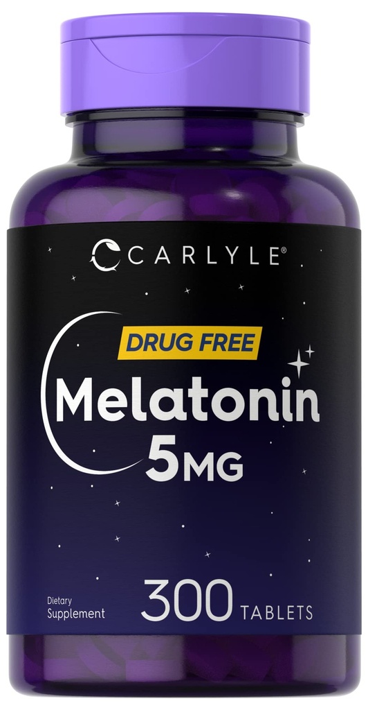 Carlyle Melatonin 5mg | 300錠 | 薬用無料サプリメント | ベジタリアン・ノンGMO・グルテンフリー対応商品
