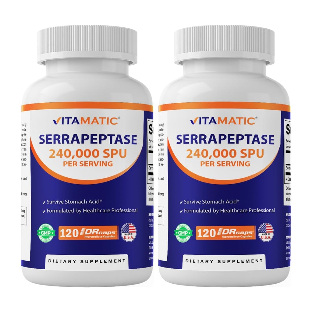 Vitamatic Serrapeptase 240,000 SPUのサービング、120の遅れはカプセルを解放しました - Enteric上塗を施してある-米国で作られた非GMO- (パッケージ 2))