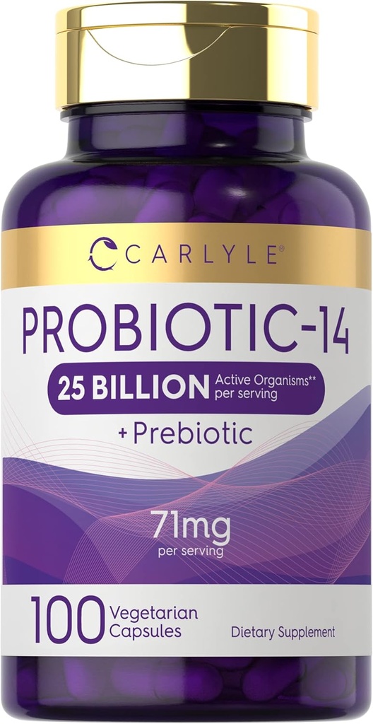 Carlyle Probiotics for Men and Women | 25 Billion CFU | with Prebiotics | 100 Capsules | Vegetarian, Non-GMO, & Gluten Free Supplement