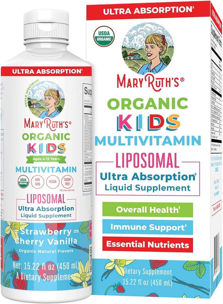 MaryRuth Organics Kids Multivitamin Liposomal | Vegan, Sugar-Free Vitamins for Kids | Ages 4+ | 2 Month Supply | 15.22 Fl Oz