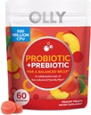 OLLY Probiotic + Prebiotic Gummy、消化管サポート、Gut Health、500,000,000 CFUs、繊維、大人のChewable補足、ピーチ、場合のパック
